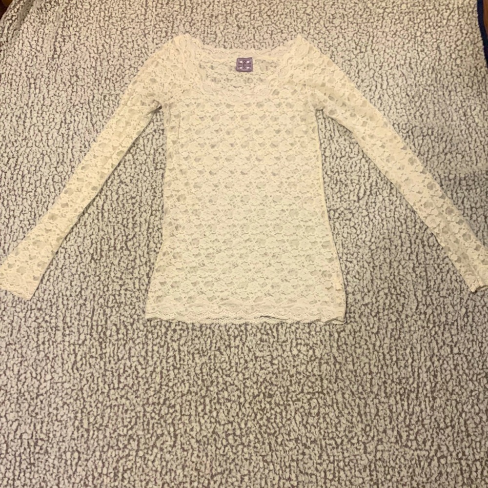 Cream-colored Free People lace long sleeve body-con top